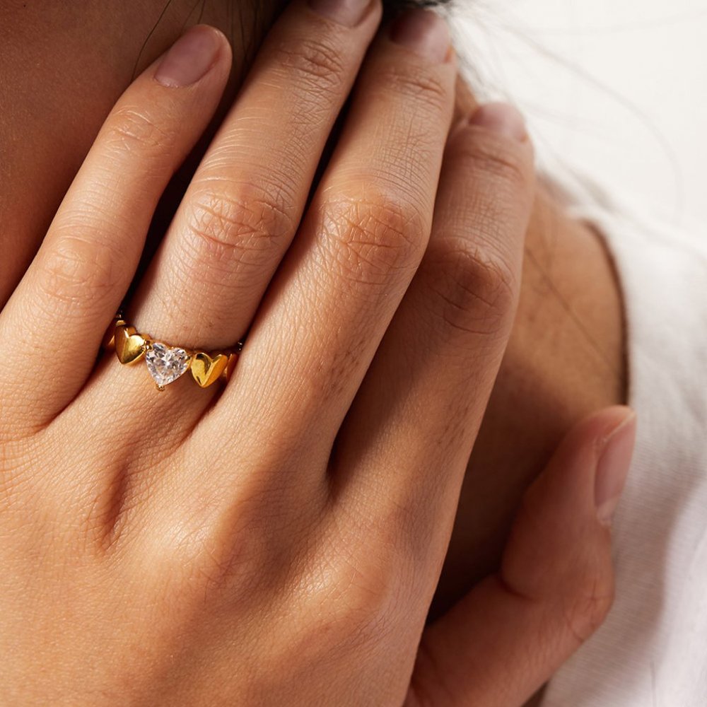 Heart‎ Shape Zircon 18K Gold Plated Stainless Steel Ring